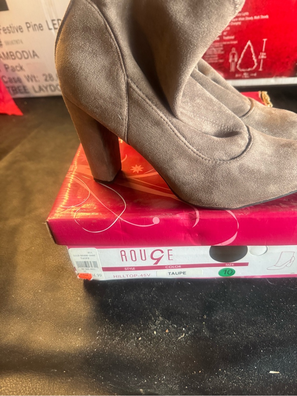 Rouge Helium Taupe Suede Block Heel Ankle Boots